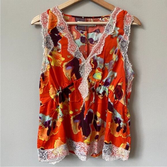NWOT Rebecca Minkoff Women's Sleeveless Floral Lace Trim Tank Top Orange small - Picture 4 of 16